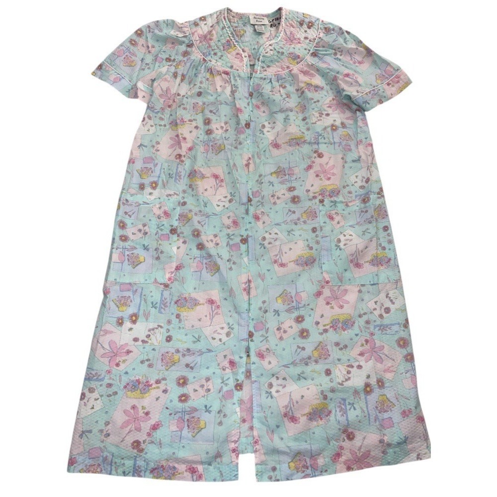 Jasmine Rose Floral Night Gown Short Sleeve House Dress Lounger Women's Large
